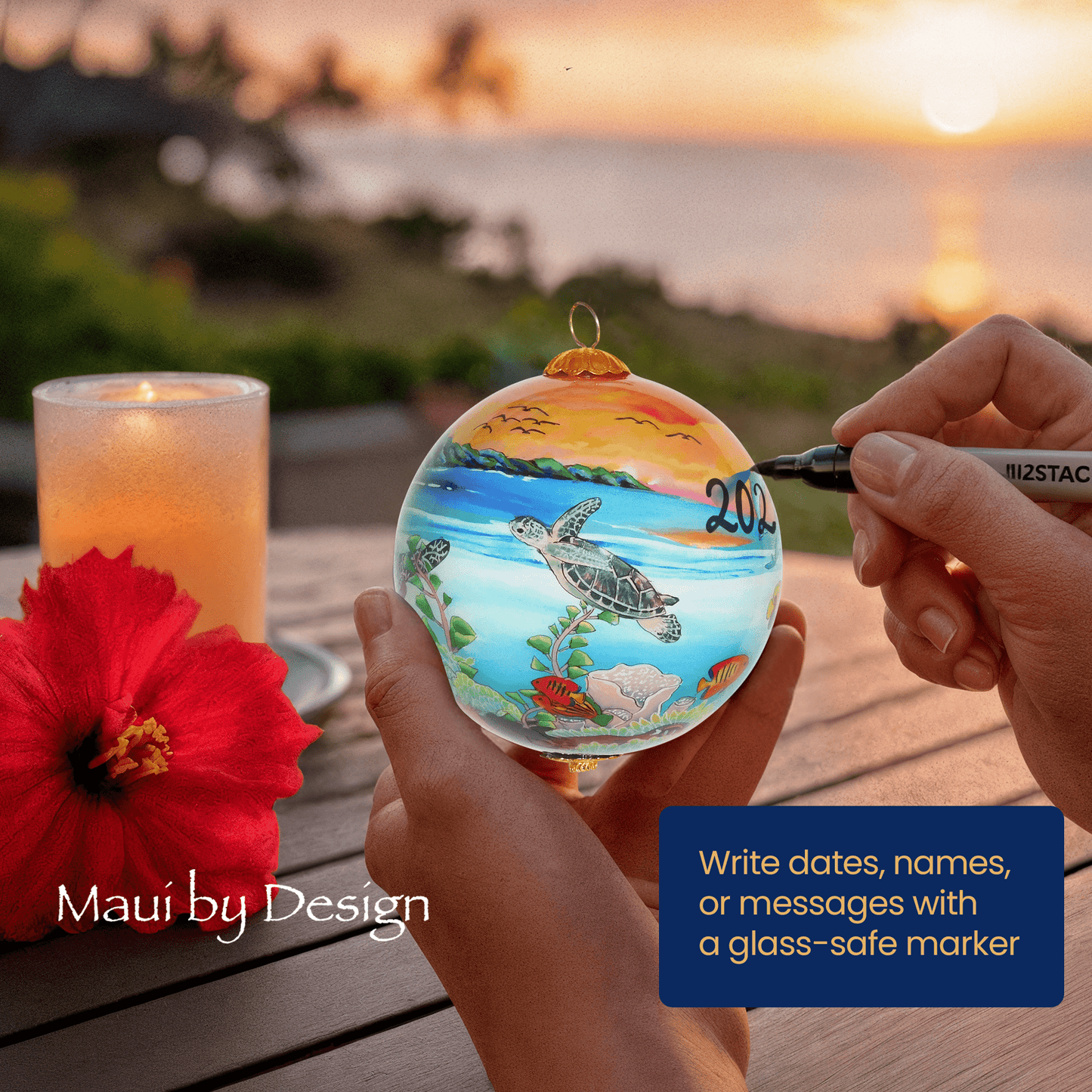 Honu Sea Turtles in Sunset Hawaiian Ornament