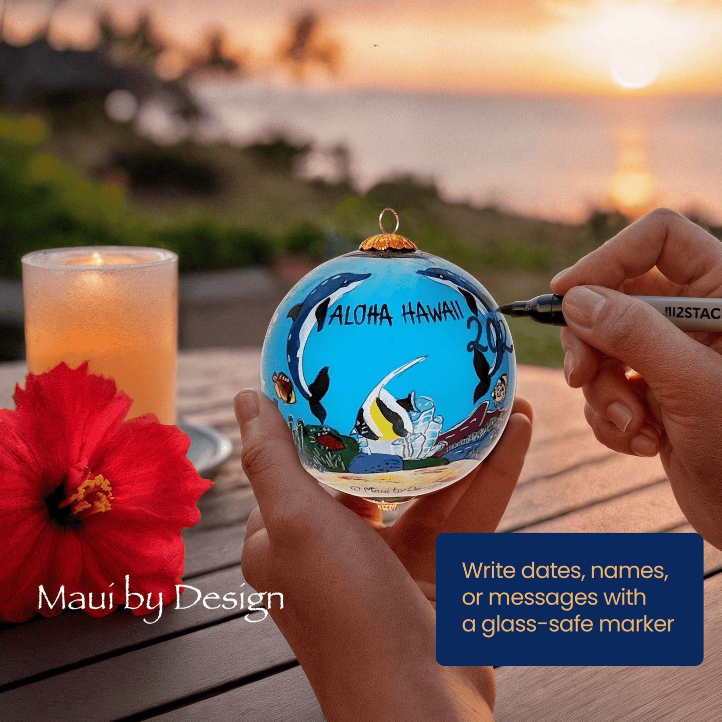 Kissing Dolphins and Turtles Hawaii Ornament