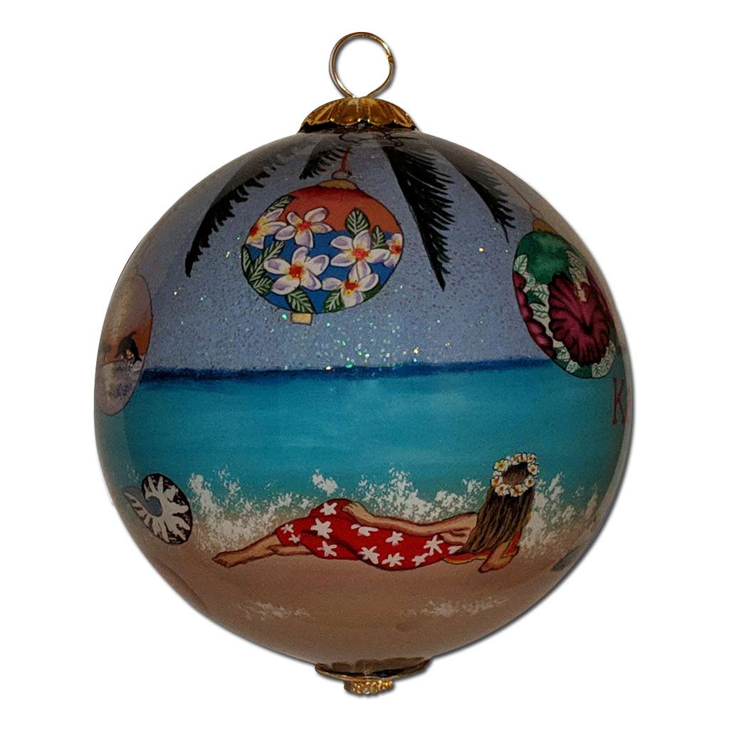 Beautiful Hawaii ornament with hula girl and plumeria flowers