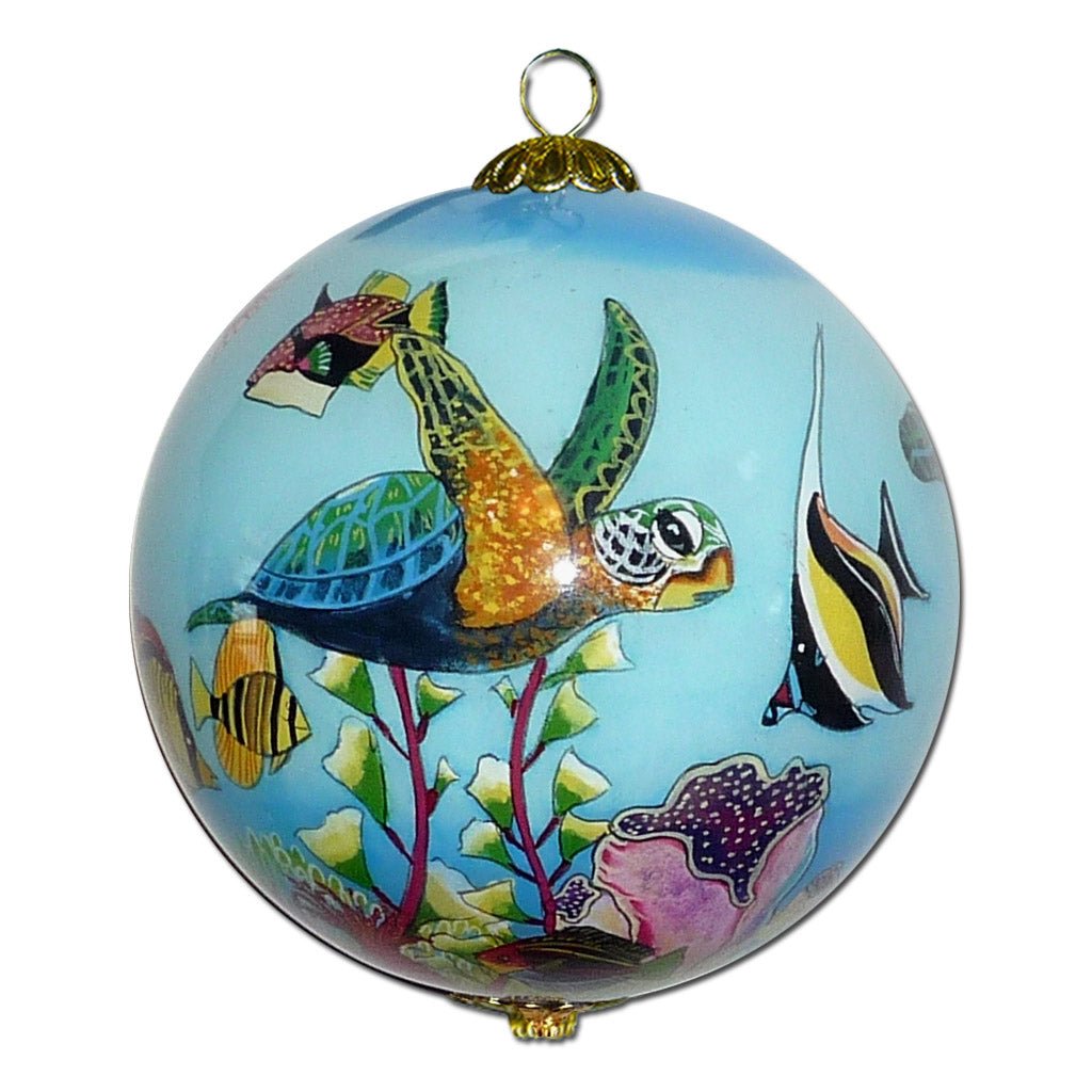 Hand painted Hawaii ornament painted on the inside with honu sea turtles