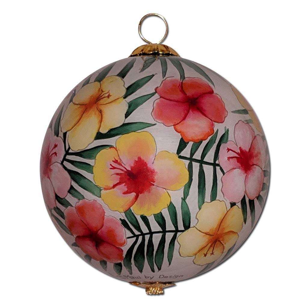 Hawaiian Hibiscus Christmas Ornament Handpainted in Watercolor