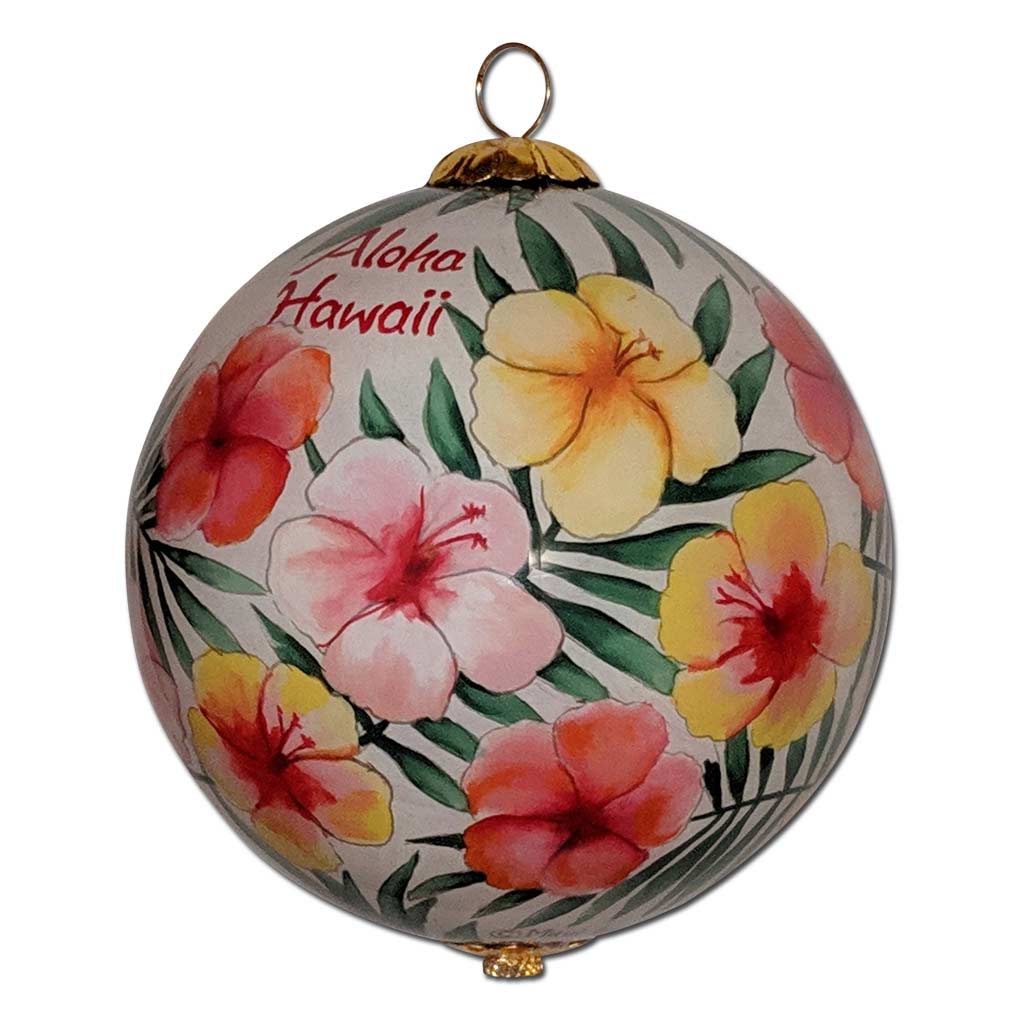 Hawaiian Hibiscus Christmas Ornament Handpainted in Watercolor