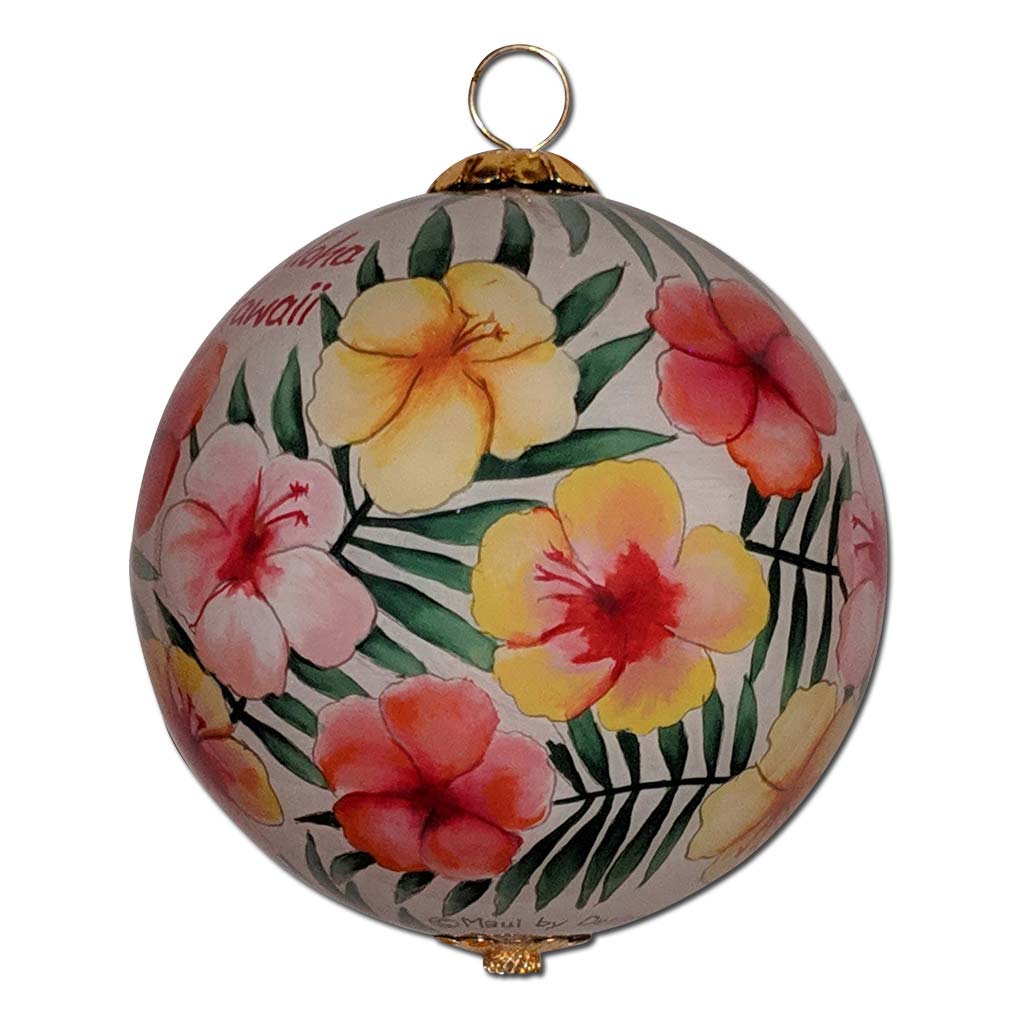 Hawaiian Hibiscus Christmas Ornament Handpainted in Watercolor