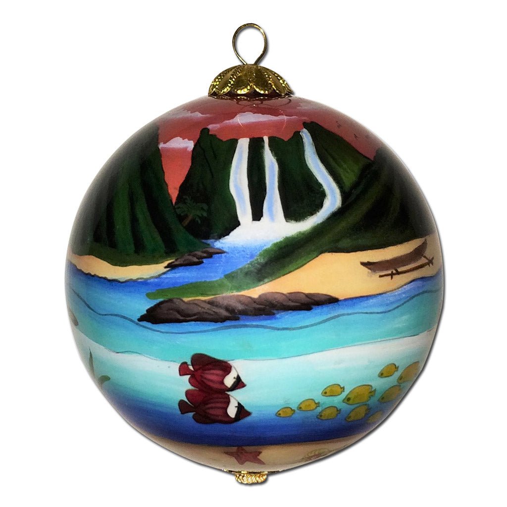 Beautiful Hawaiian Christmas ornament with waterfalls and tropical fish