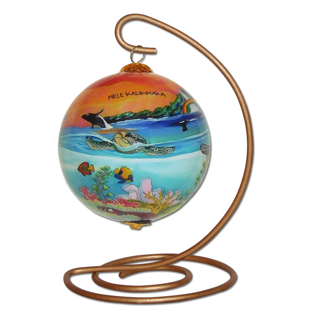 Hawaiian Christmas ornament with honu sea turtle on a stand