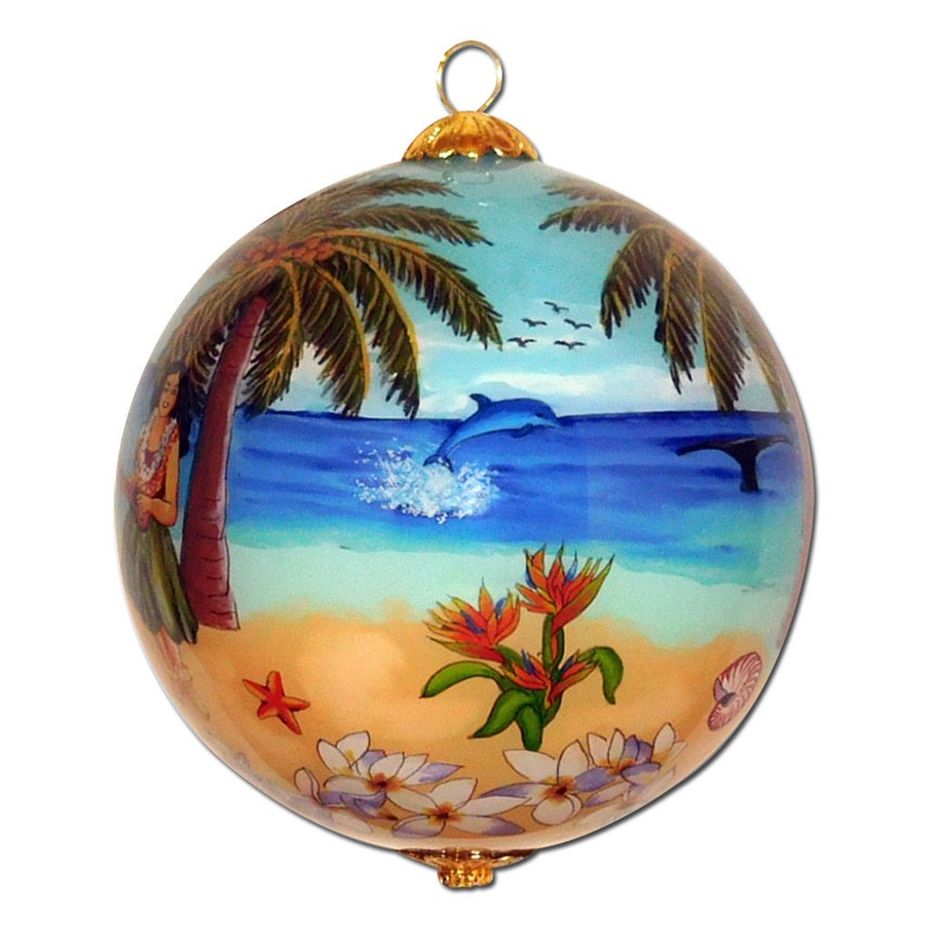 Beautiful Hawaii Christmas ornament hand painted with hula girls