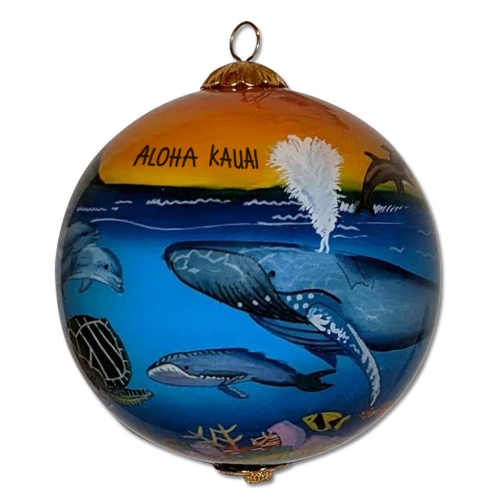 Humpback Whales, Dolphins and Honu Hawaiian Christmas Ornament