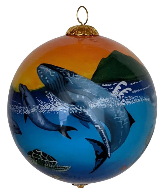 Humpback Whales, Dolphins and Honu Hawaiian Christmas Ornament