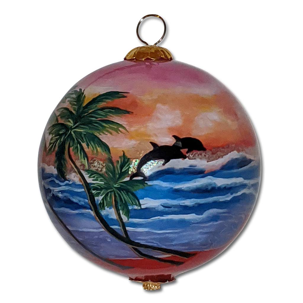 Beautiful hand painted Hawaiian Christmas ornament with dolphins