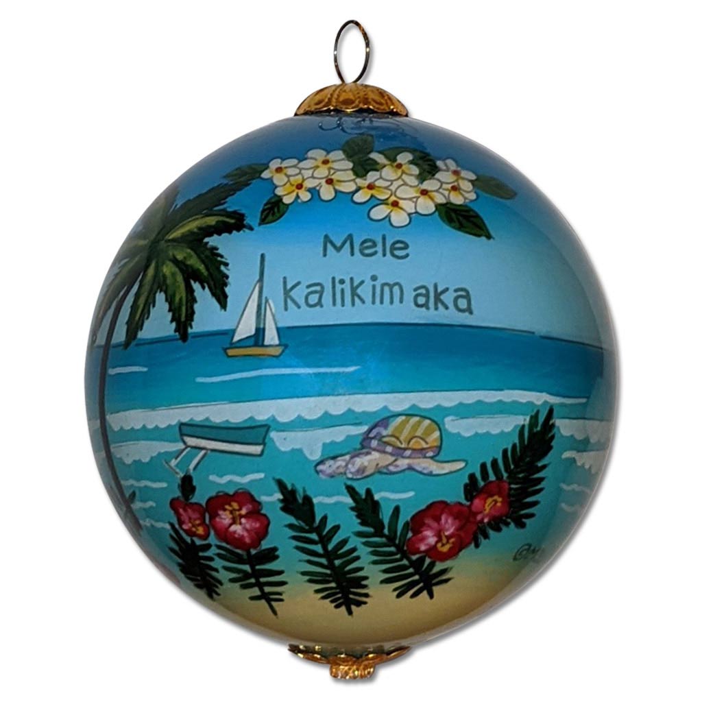 Hawaii Christmas ornament with sea turtles and plumeria