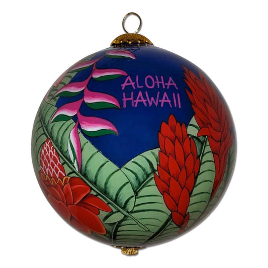 Pink Heliconia and Ginger Hawaiian Christmas Ornament
