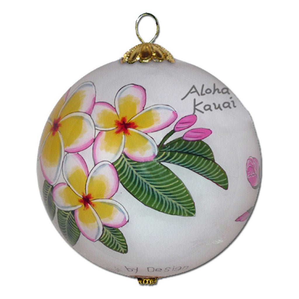 Hawaii ornament hand painted with hibiscus and plumeria