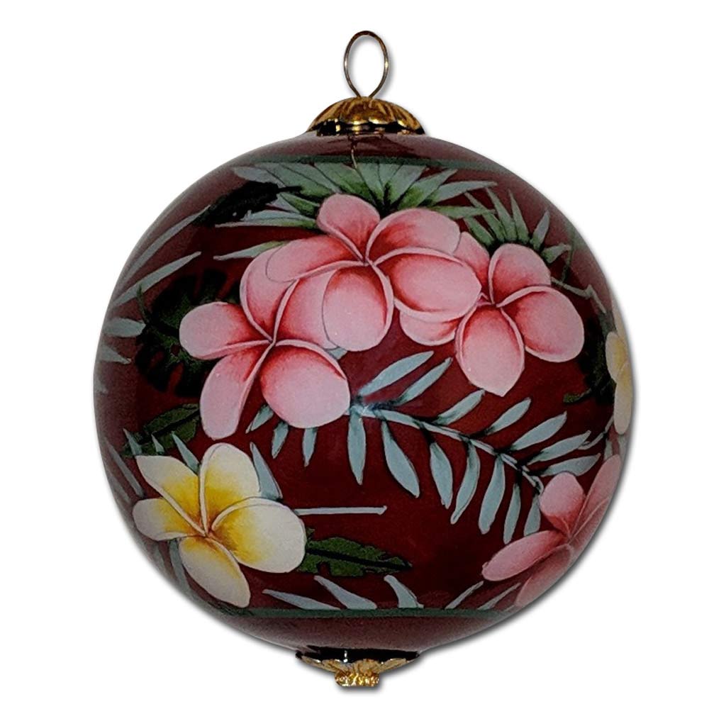 Beautiful Hawaii Christmas ornament with plumeria flowers