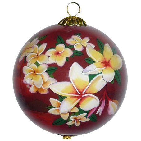 Beautiful Hawaiian Christmas ornament with plumeria flowers