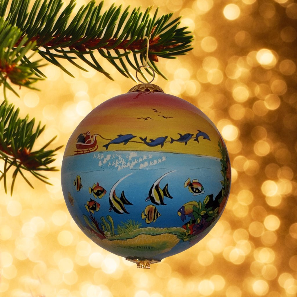 Santa’s Dolphin Sled Hawaiian Christmas Ornament