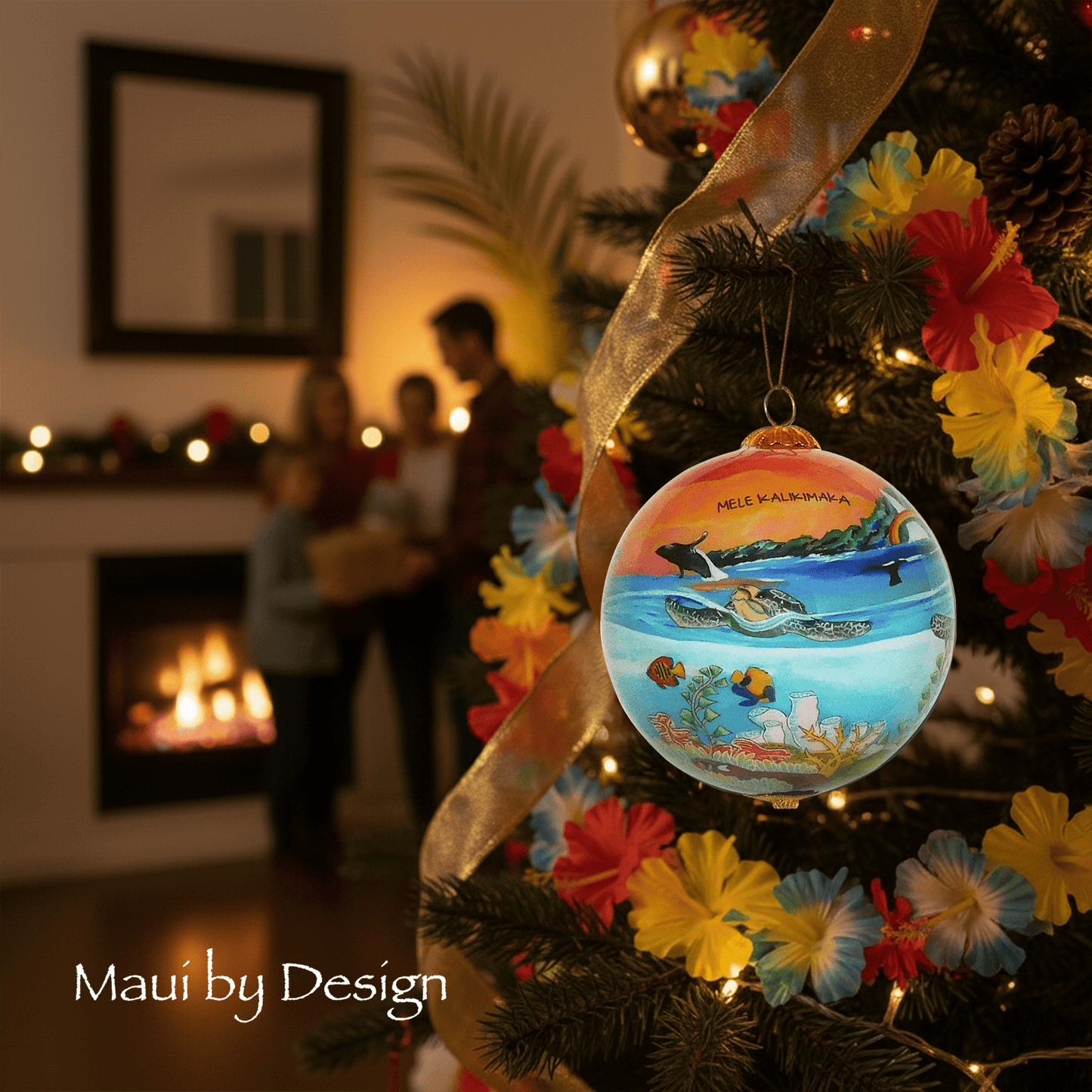 Honu Sea Turtles in Sunset Hawaiian Ornament