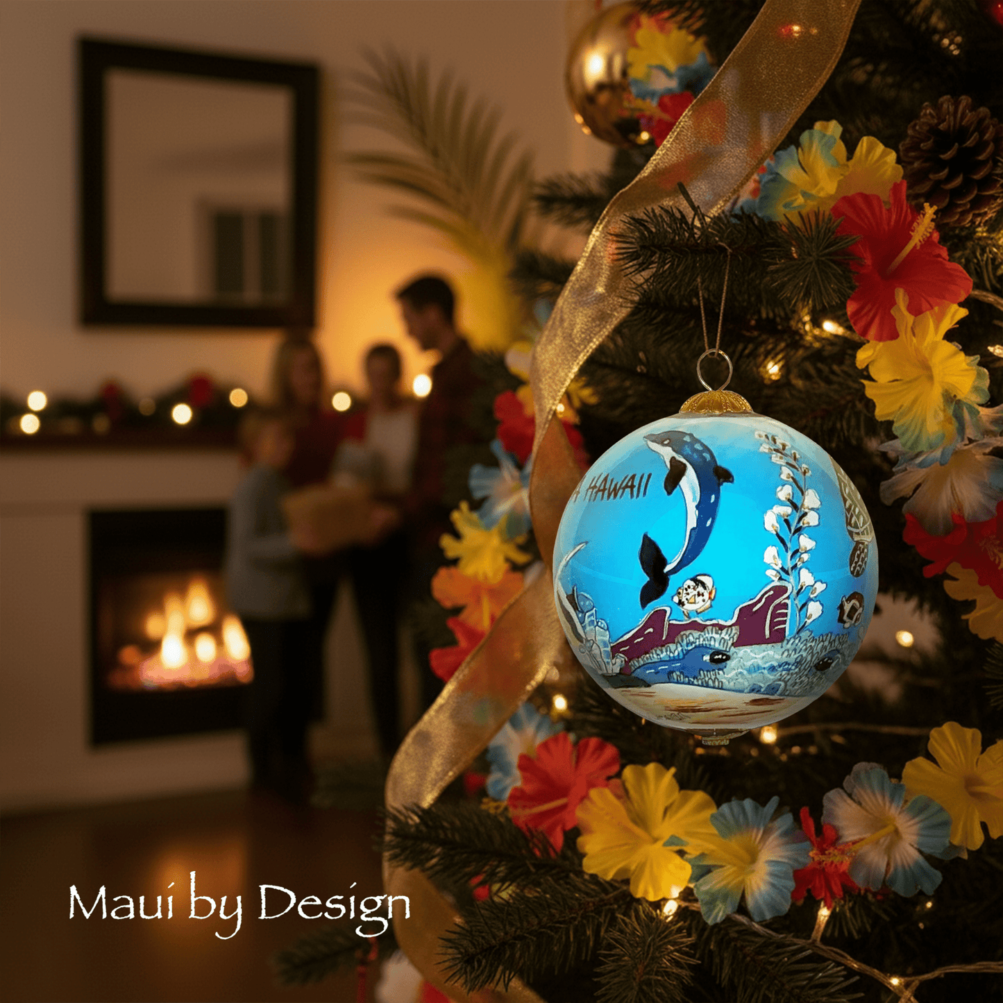 Kissing Dolphins and Turtles Hawaii Ornament