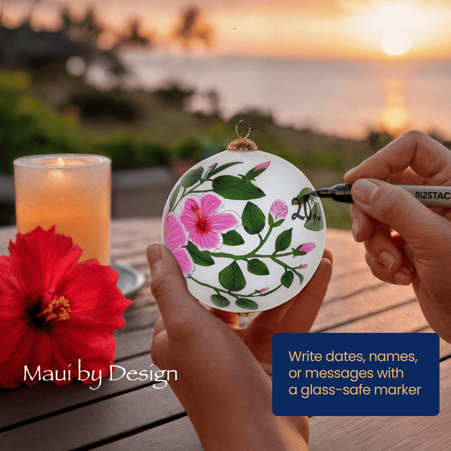 Pink Hibiscus and Plumeria Hawaii Ornament