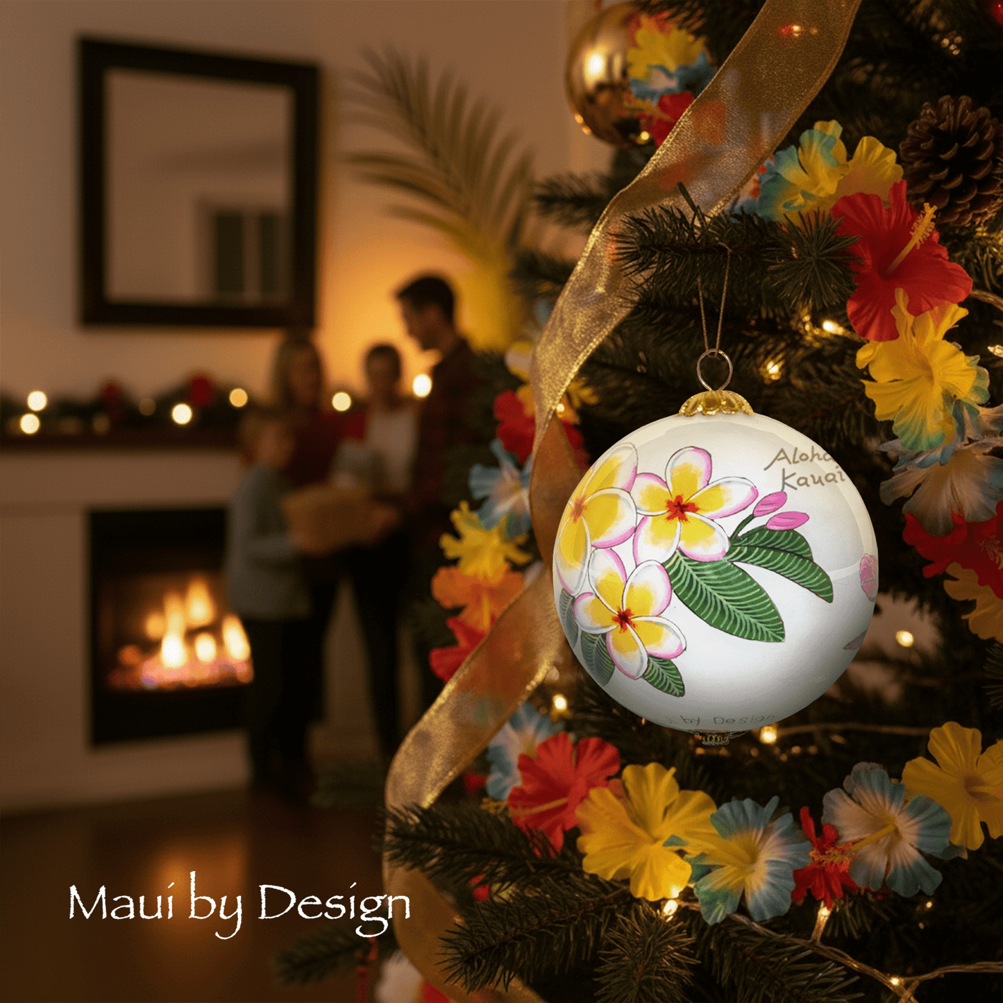 Pink Hibiscus and Plumeria Hawaii Ornament