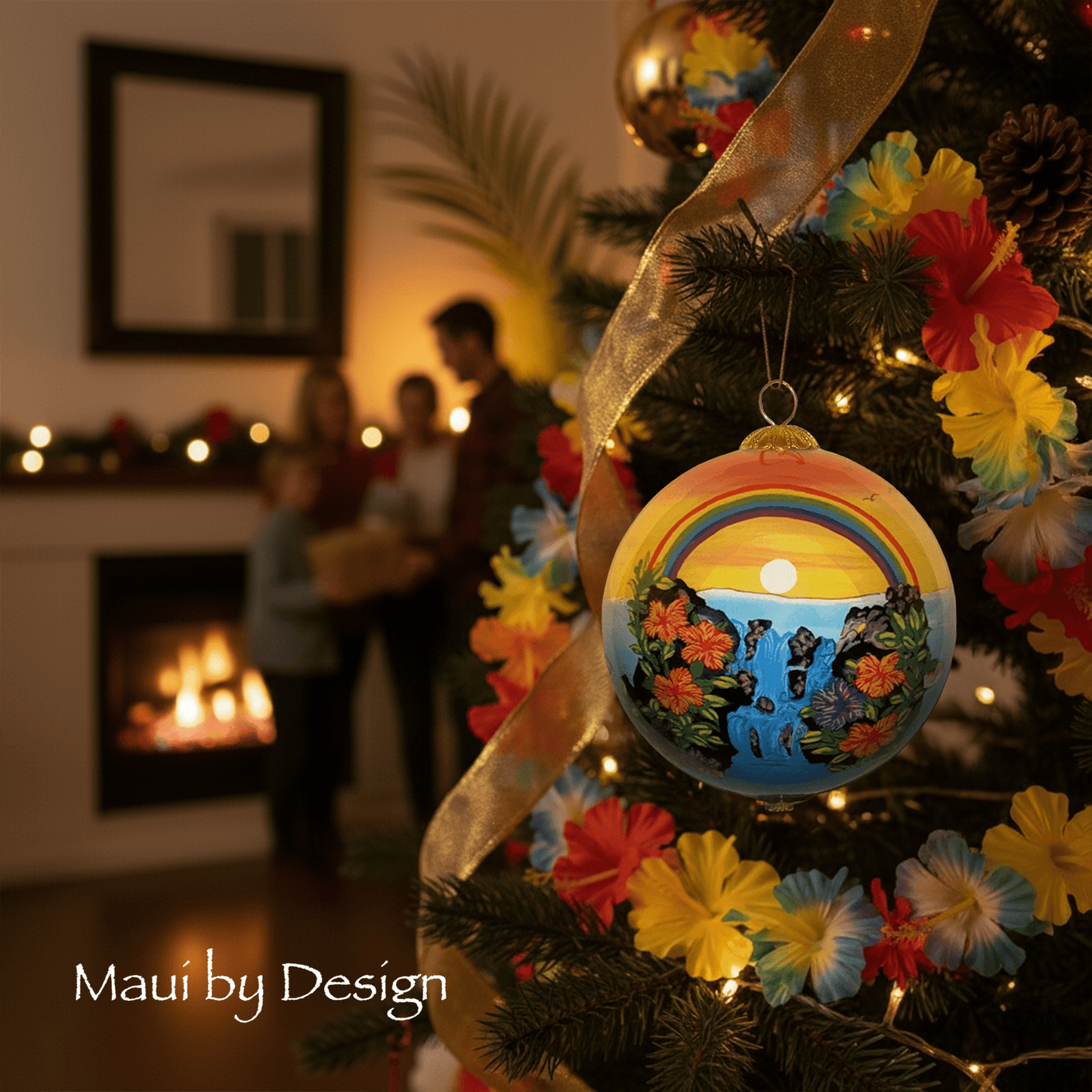 Santa’s Dolphin Sled Hawaiian Christmas Ornament