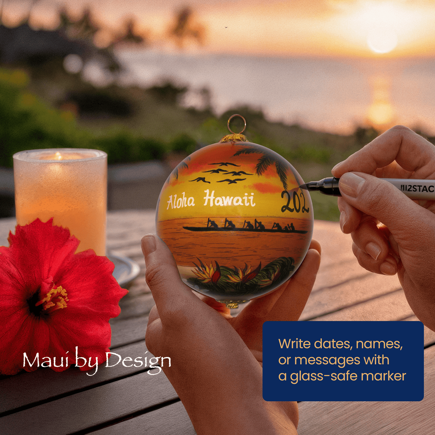 Sunset Hawaiian Hula Christmas Ornament