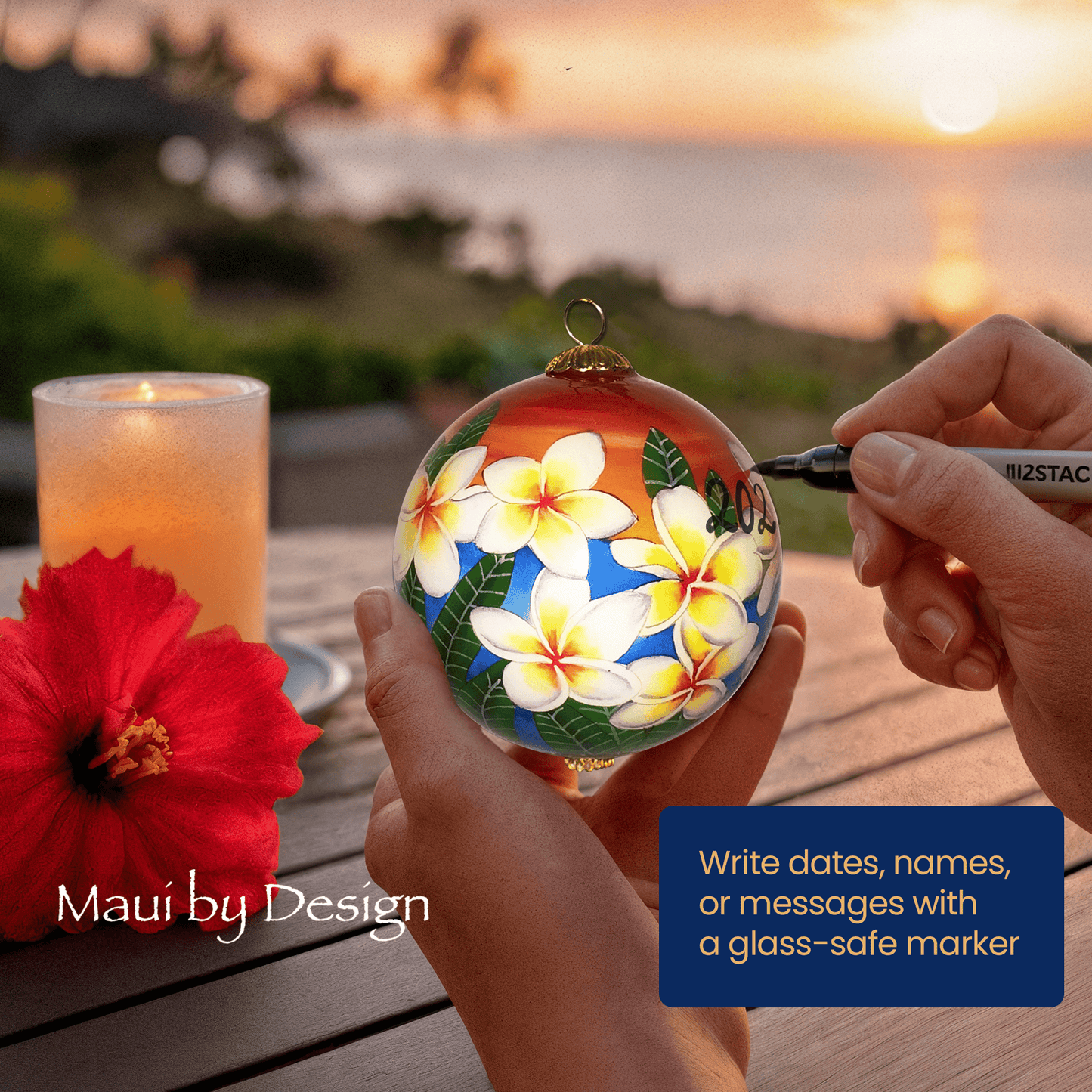 Sunset Sky Plumeria Hawaiian Ornament