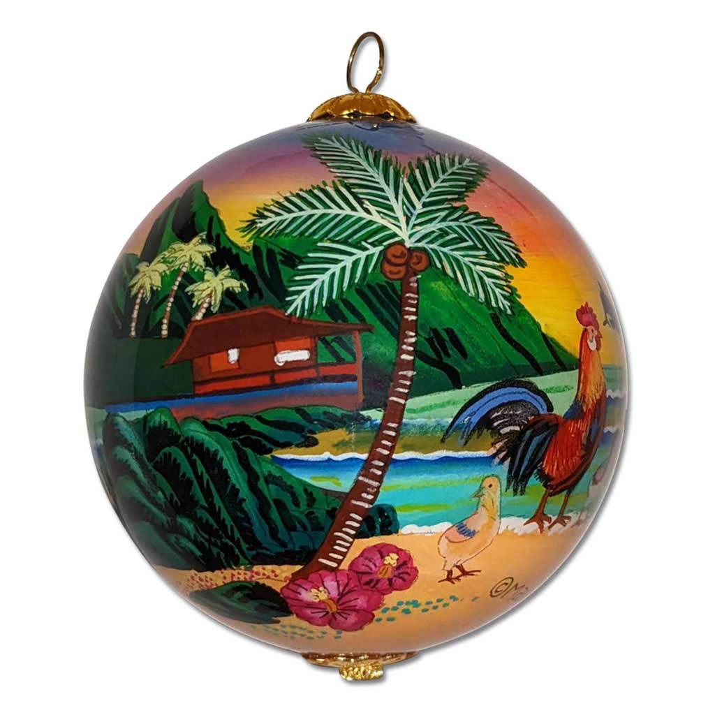 Hand painted Hawaii ornament shows beautiful Hawaiian scenery