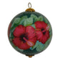Hand painted Hawaiian Christmas ornament with red hibiscus flowers hand painted from the insde of the glass