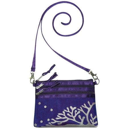 Embroidered coral design on 100% silk cross body bag