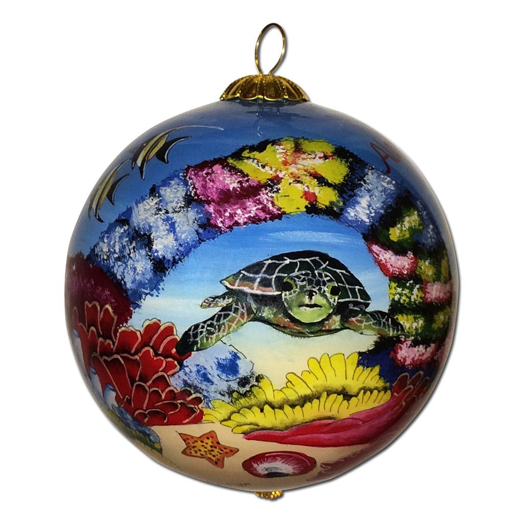 Hand painted Hawaii Christmas ornament with honu sea turtles