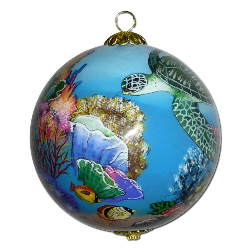 Beautiful Hawaiian Christmas ornament with honu sea turtles and corals
