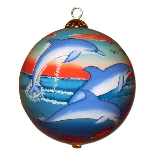 Hand painted Hawaii ornament with dolphins