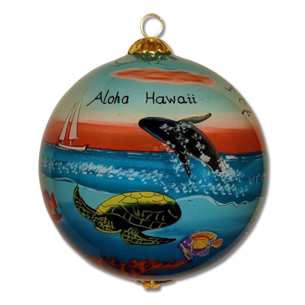 Beautiful Hawaiian Christmas ornament with humpack whale and honu sea turtle