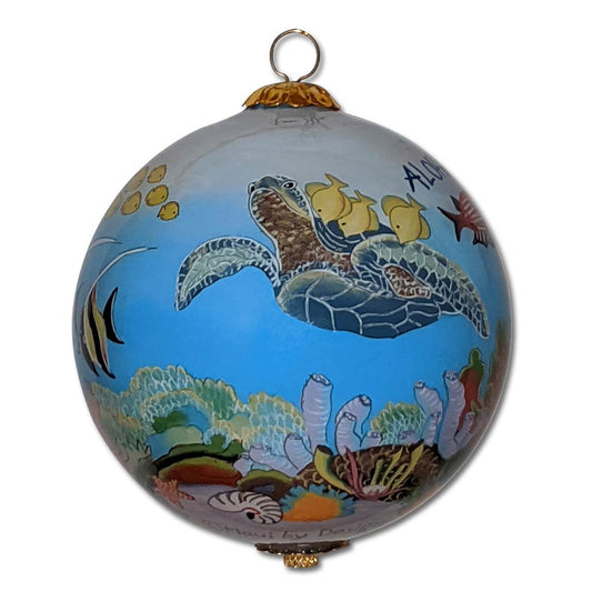 Hawaii Christmas ornament with honu sea turtles
