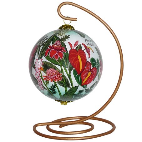 Beautiful hand painted Hawaii ornament with tropical flowers