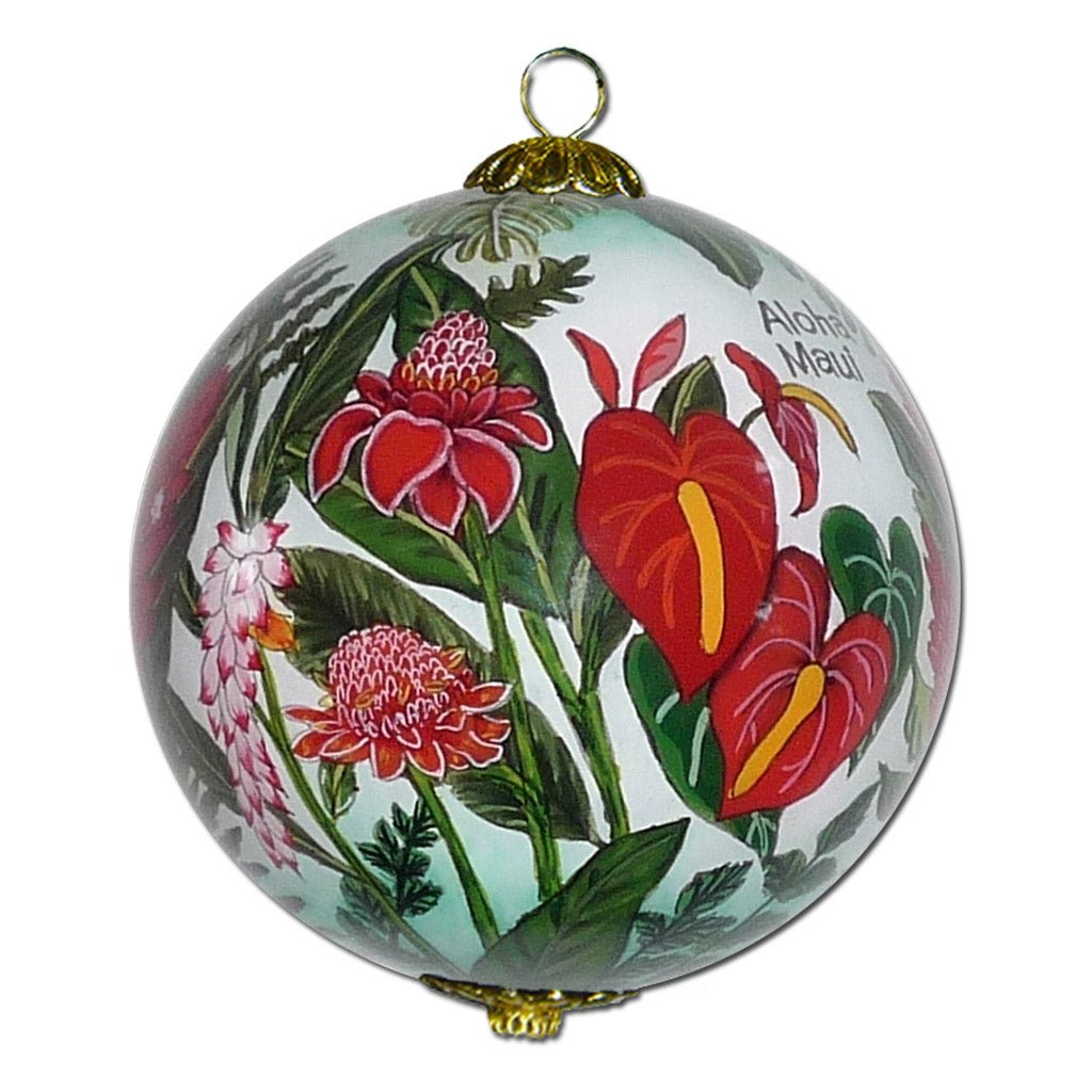 Beautiful Hawaiian Christmas ornament with tropical flowers