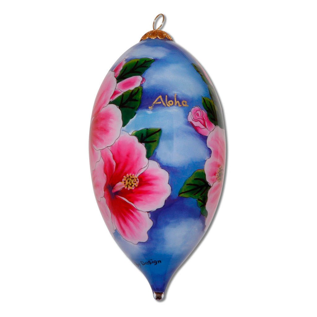 Hand painted Hawaii Christmas ornament with hibiscus flowers