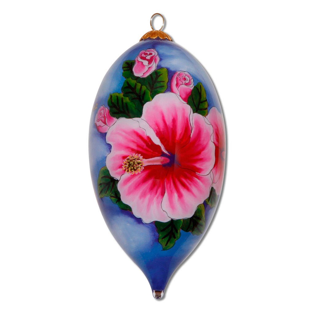 Beautiful Hawaii ornament hand painted with fuchsia hibiscus flowers