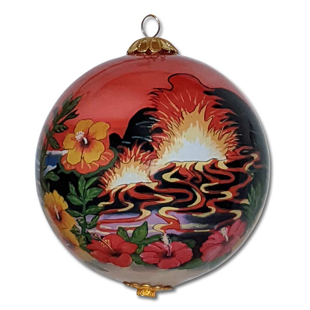 Hawaiian ornament hand painted with lava flowing from one of Hawaii's volcanoes
