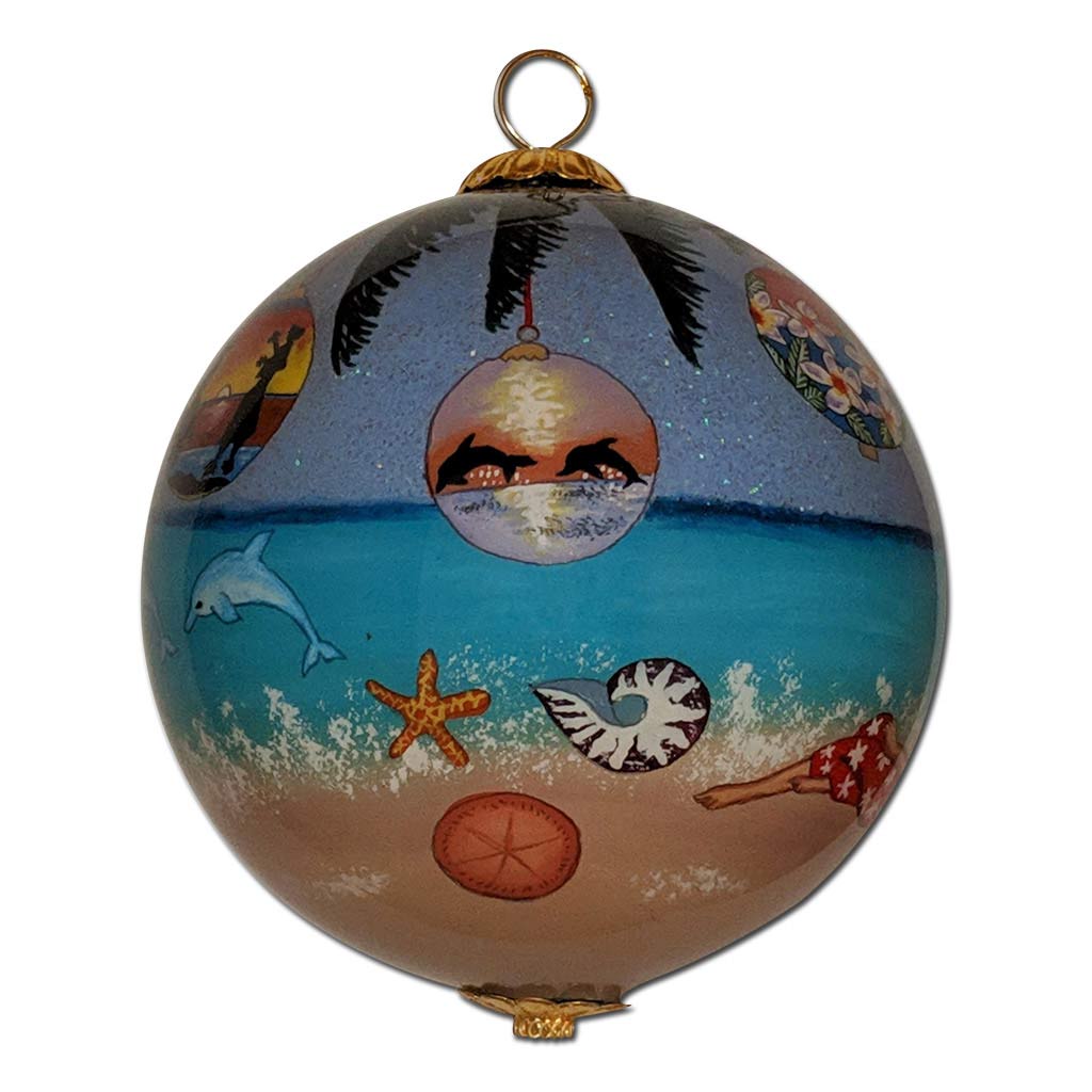 Beautiful Hawaiian Christmas ornament with dolphins and shells