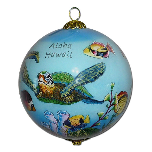 Hand painted Hawaii ornament with honu sea turtles