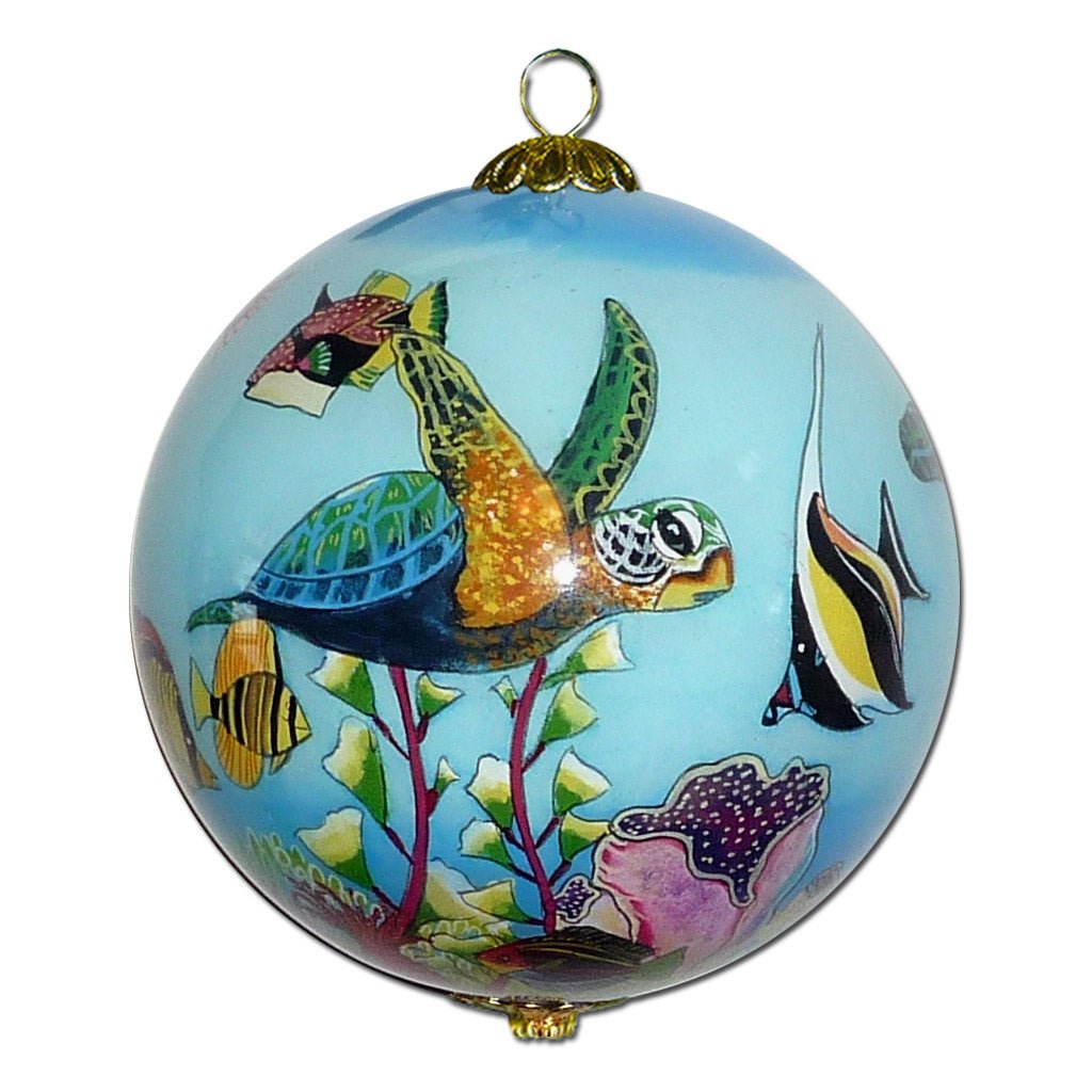 Hand painted Hawaii ornament painted on the inside with honu sea turtles 