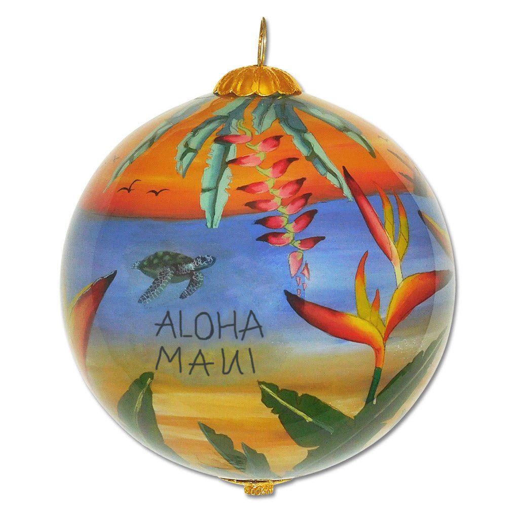 Beautiful Hawaiian Christmas ornament with sea turtles and Bird of Paradise