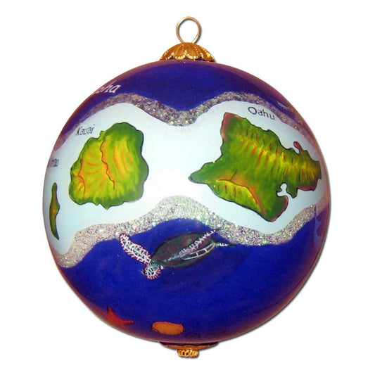 Hawaii ornament hand painted on the inside with Hawaiian islands