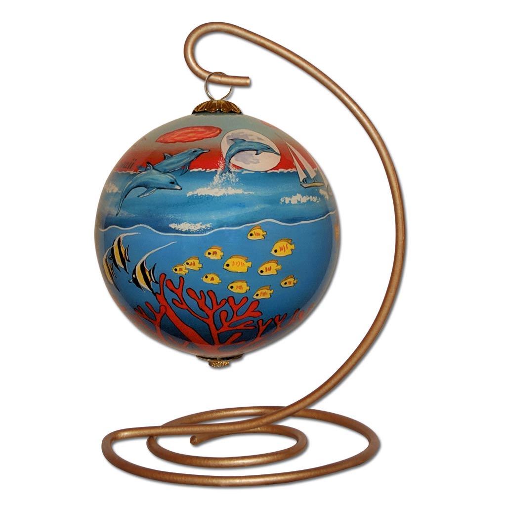 Hand painted Hawaiian Christmas ornament with stand