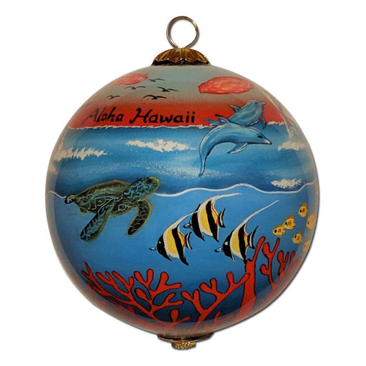 Hawaii Christmas ornament with sea turtles, tropical fish and dolphins