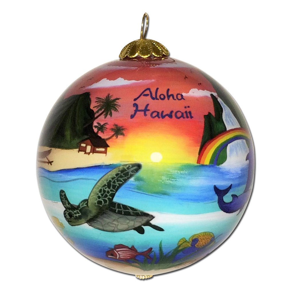 Hawaii ornament with sea turtles, rainbows and waterfalls