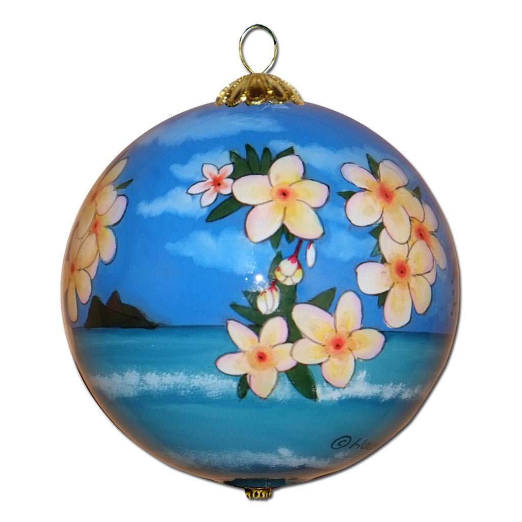 Beautiful Hawaii Christmas ornament hand painted with plumeria