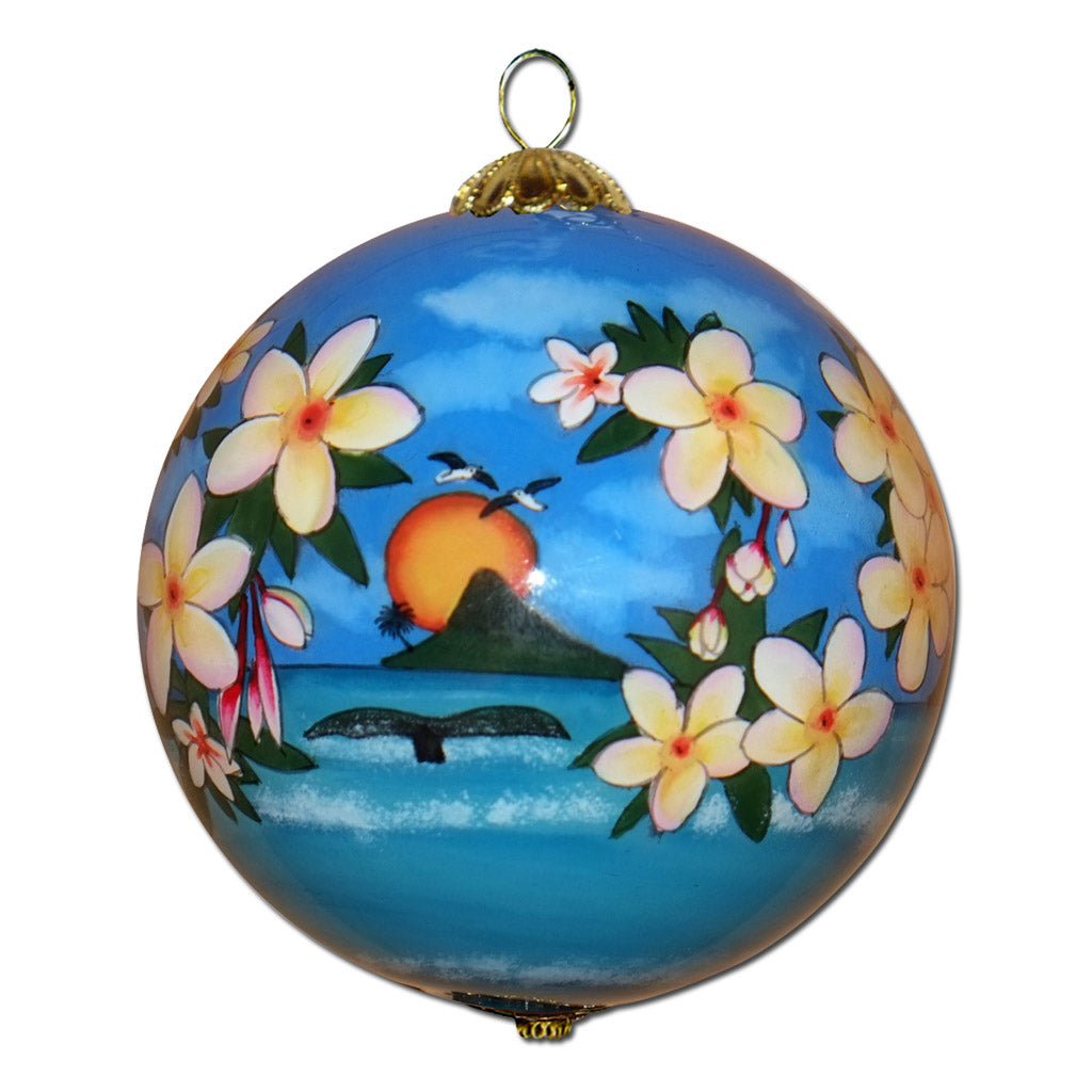 Beautiful Hawaiian Christmas ornament hand painted from the inside with plumeria