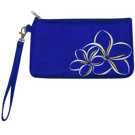 Blue Hawaii wristlet with embroidered plumeria